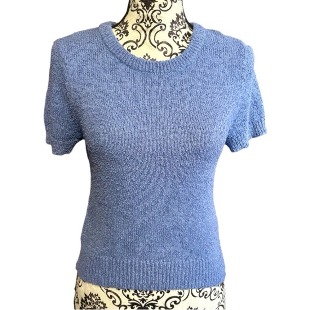 27 MILES MALIBU Wilshire Blue Short Sleeve Knit Sweater with Open Back